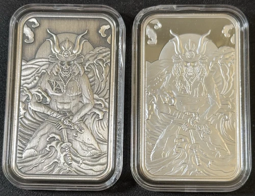 (2) 1 Oz 999 Silver Tormint Deminted Japanese Seppuku 2 Bar Set Antiqued & Proof