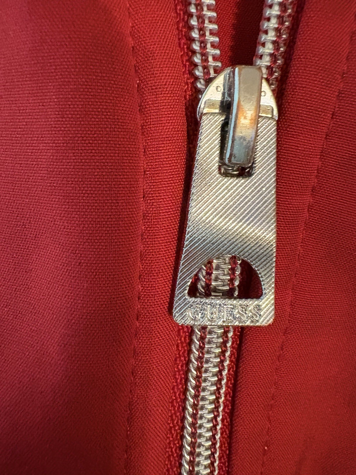 Guess Solid Hooded Zip Up Jacket Fire Red Full Zi… - image 4