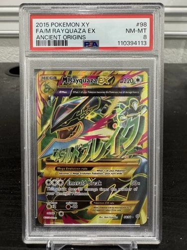 M Rayquaza EX Full Art 98/98 XY Ancient Origins Ultra Rare Holo PSA 8 CLEAN COPY