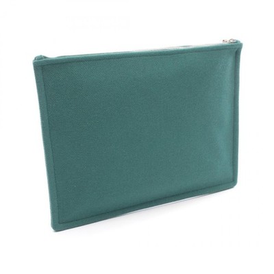HERMES グリーン フェルト 小物入れ H刺繍 HERMES Flat Pouch GM H Natte Clutch Bag H103643M04 Wool Green SHW