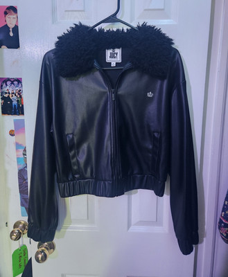 Juicy Couture Women s Black Bomber Jacket Full Zip Faux Fur Collar Size S