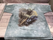 Vintage 90s Star Wars The Empire Strikes Back Yoda Liquid Blue Shirt Sz XXL  Rip