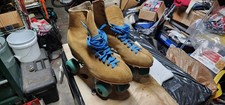 Vintage Riedell Super X Mens 10 Tan Suede Teal Wheels LNIB Nice 