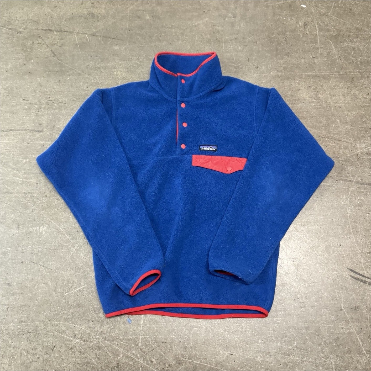 Patagonia Synchilla Snap-T Pullover Jacket Blue/Red Trim Pockets Men's XS