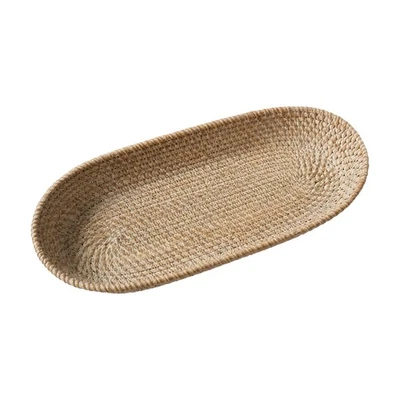 Ovales Rattan Korb-Tablett rustikal Handarbeit geflochten Korb Tablett schmal - Bild 1 von 4