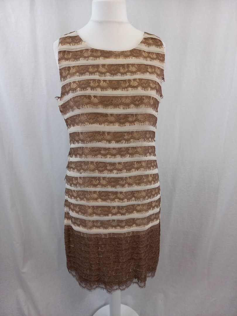 Phase Eight Dress Sonia Layered Praline Cream Knee Length Size 14 BNWT