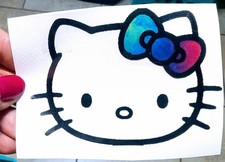 Hello Kitty Decal With Tie Dye Print Bow 4" X 3"