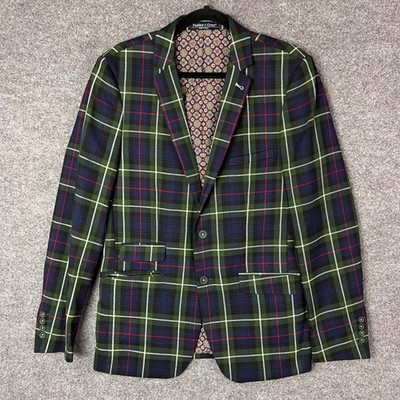 Paisley & Gray Blazer Mens 38R Green Excellent Slim Fit Plaid Tartan Sport Coat