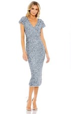 Mac DUGGAL Sequined Cap Sleeve Wrap Over Cocktail Dress Slate Blue 10766 Size 8 