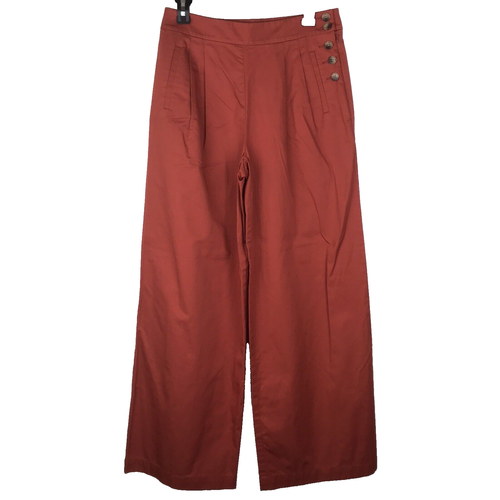 NWT Loft High Rise Wide Leg Pants Trousers Cotton Red Orange Pockets Buttons 2