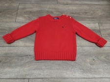 POLO RALPH LAUREN KIDS SIZE 5 RED COTTON KNIT SWEATER SHOULDER BUTTONS PONY LOGO