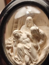 Antikes Relief Meerschaum Maria Jesus Pieta Kreuzabnahme Engel Madonna Ostern