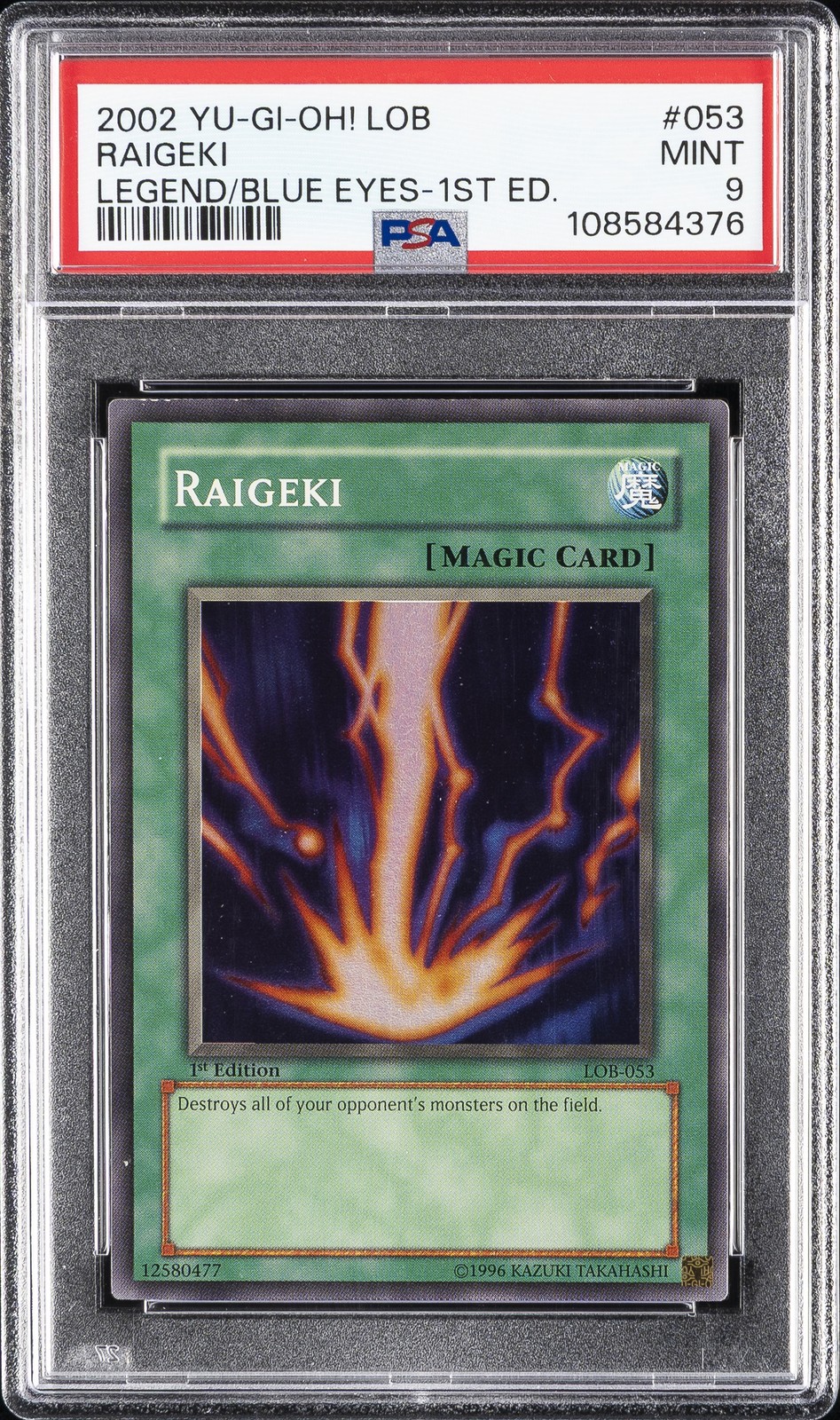 2002 YU-GI-OH! LOB-LEGEND OF BLUE EYES WHITE DRAGON 1ST EDITION RAIGEKI PSA 9
