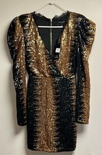 The Sang Size Small Mythical Black/Gold Ombre Sequins Long Sleeve Mini Dress NWT