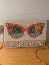 Mary Frances Seeing the Beach in my Pink Sungasses Beaded Crossbody Purse