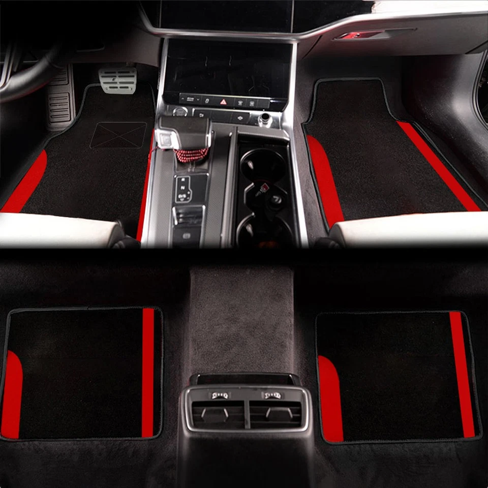 Suede Car Floor Mats B Type for Renault 4Pcs Anti-Slip 3 Type Red Black - Изображение 2 из 4