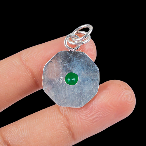 Green Onyx Gemstone 925 Sterling Silver Jewelry Round Pendant 1.06" Gift For Her - Picture 4 of 8