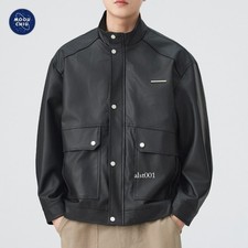 Men's OutWear Autumn/Winter New Leather Jacket Loose Stand-up Collar Motorcycle