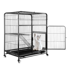Large Iron Pet Cage Outdoor Pet Enclosures Pet House With 4 Wheels and Tray New