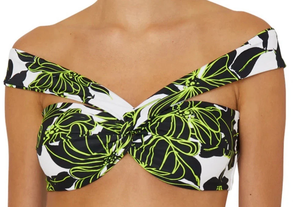 Milly Olivia Sea of Petals Bandeau Bikini Top Chartreuse Black Womens Small NWT - Image 2 of 4