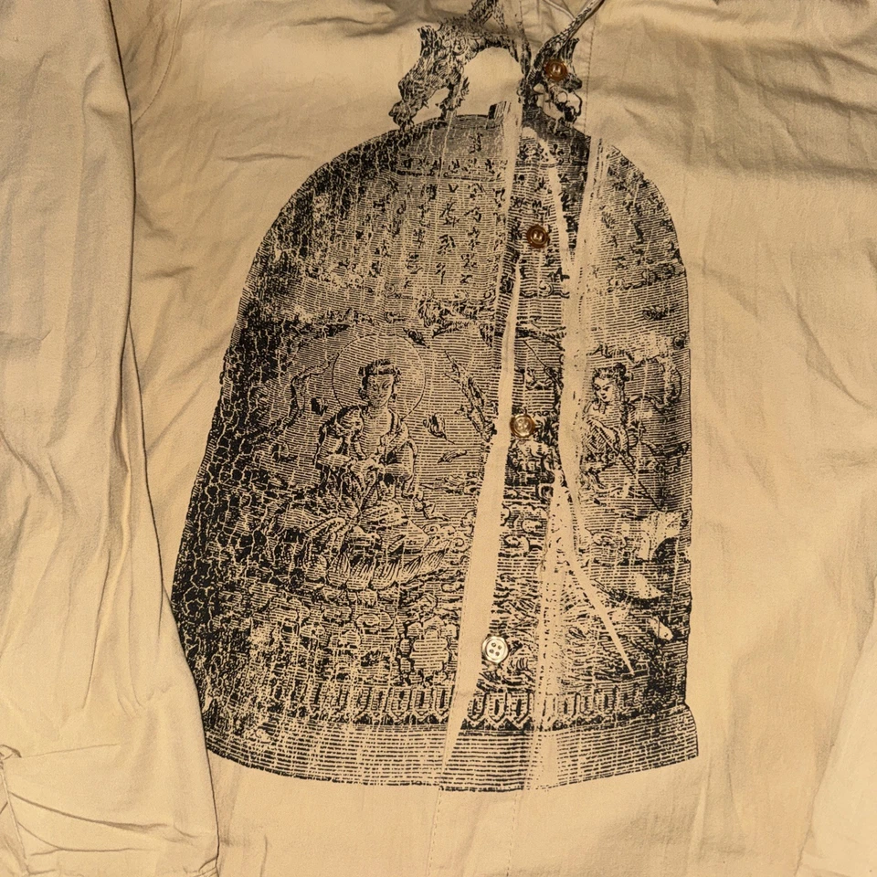 Division E Shirt Mens size M Beige Religous theme Cuff Long Sleeve made in LA - Image 2 of 4