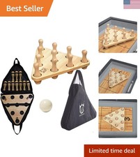 Durable Solid-Wood Shuffleboard Bowling Pin Set with Triangular Pin Setter
