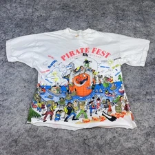 Vtg 92 Graphic Single Stitch T-Shirt Size M Pirate Fest Cayman Islands Cut-Off