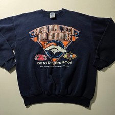 Vintage NFL Denver Broncos Logo 7 Sweatshirt Mens Large Navy Blue Football Team