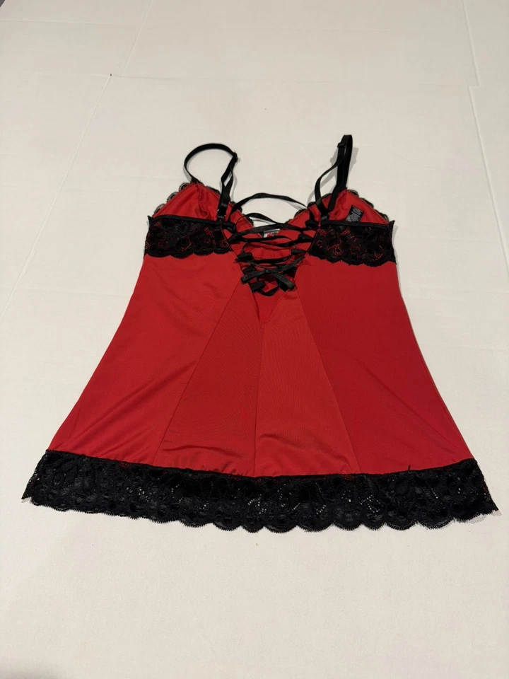 Top Cami Babydoll Ribete Encaje Rene Rofe Whimsigoth Mujer S/M Rojo Oscuro Romántico Foto 4 de 4