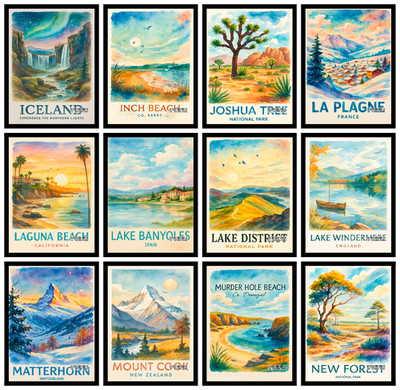 Berühmte Sehenswürdigkeiten Reise Poster | Weltstadt Drucke | Wandbilder für Wohnzimmer