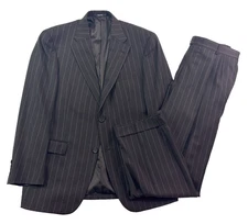 vtg 90s Y2K Austin Reed 40R 34x30 2pc Pant Suit Chocolate Brown Stripe USA Wool