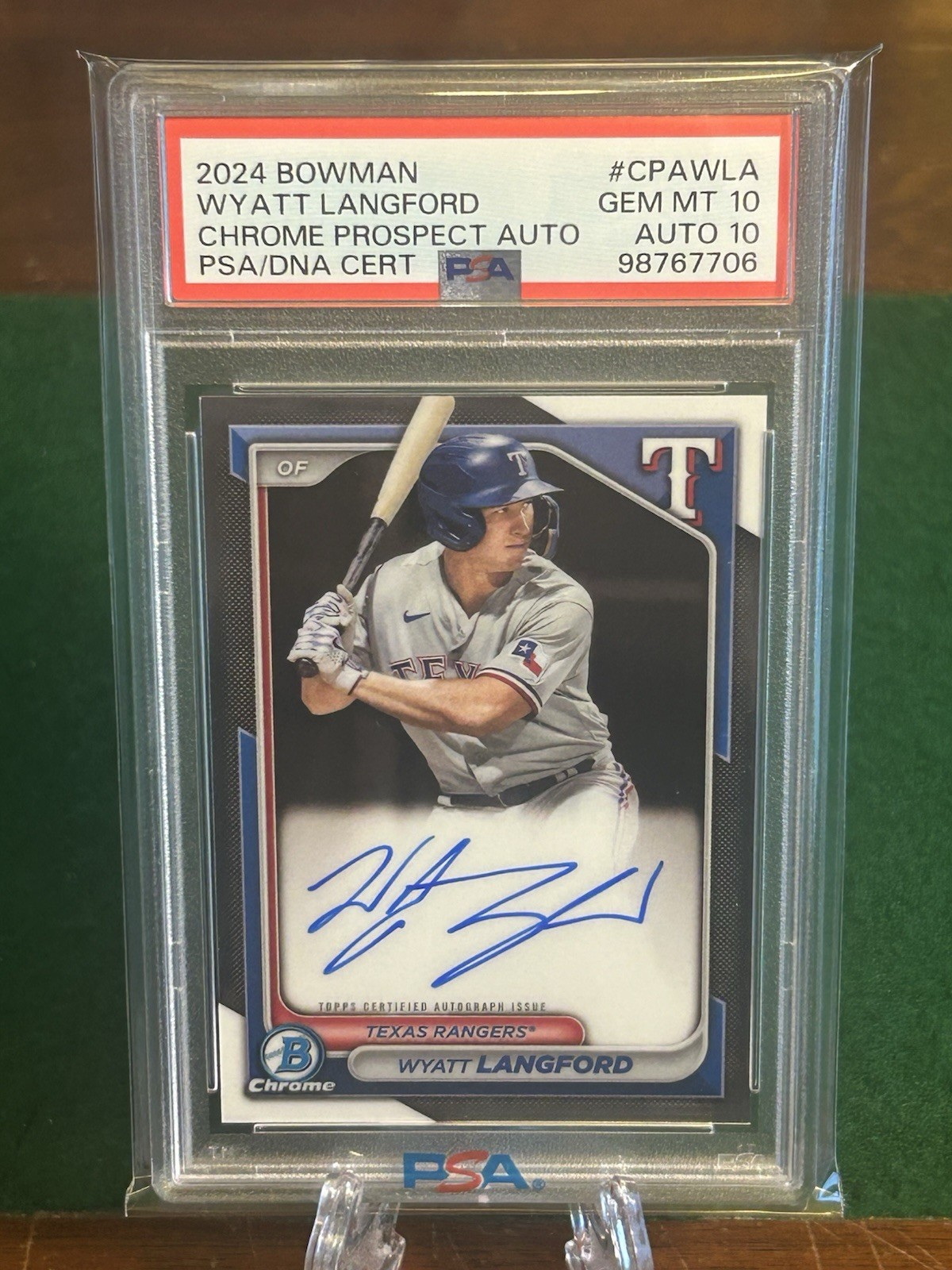 2024 Bowman Chrome Wyatt Langford Auto PSA 10 Texas Rangers Rookie Card