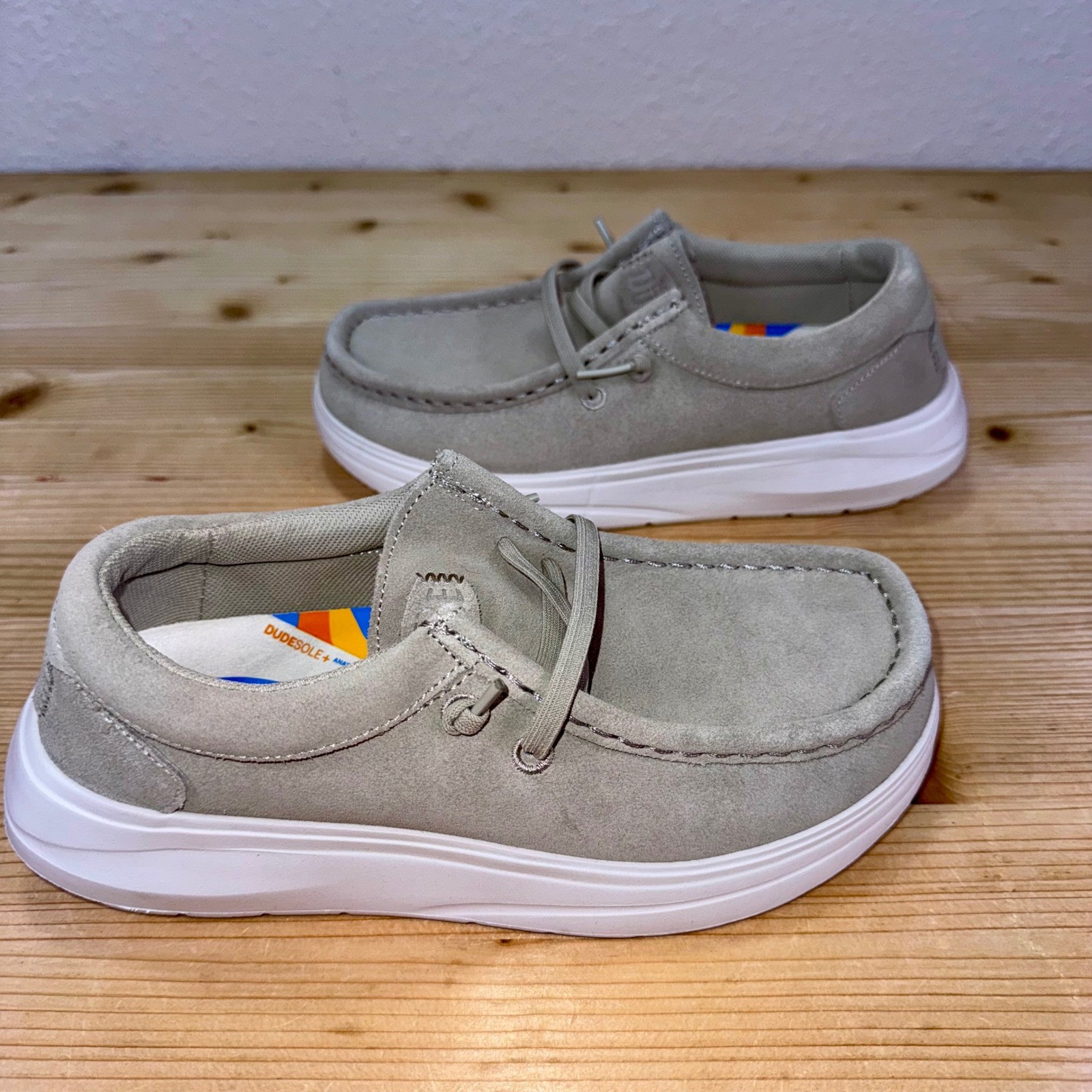 Hey Dude Wendy Comf Suede Stone Grey Silver Birch Women's Size 6 EU 37