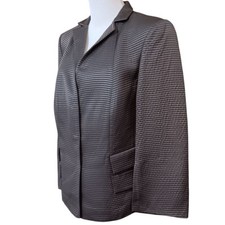 AKRIS Blazer Jacket 16 Wool Blend Satin Embossed Dark Gray Career Office Luxury