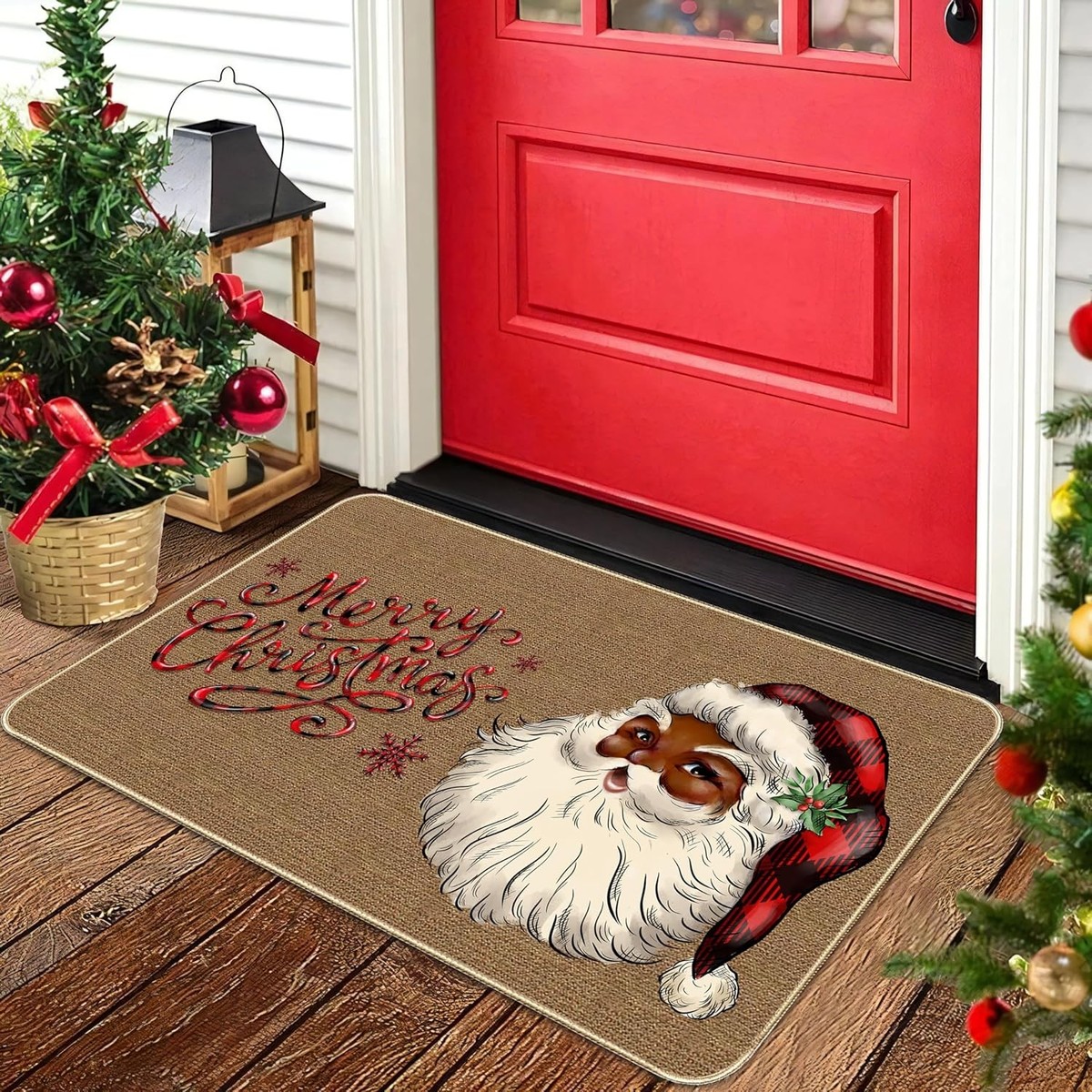 Christmas Doormat Front Door Black Santa Door Mat African American