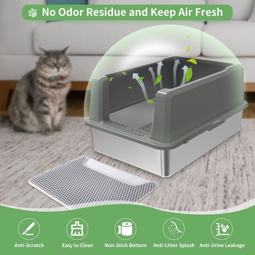 XXXL Stainless Steel Litter Box with Lid, 28" L x 20" W x 14" H Extra Large C... - Picture 6 of 7