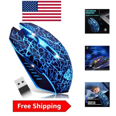 Rechargeable 7-Button Gaming Mouse - Wireless, Silent, with Colorful LED Lights