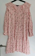 NEW LOOK PINK STRIPED DITZY FLORAL OVERSIZED FLOPPY COLLAR SMOCKED DRESS 14