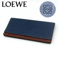 LOEWE Long Wallet Leather Anagram Logo Metal Charm Bi Color Vintage Rare
