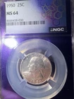 1950 D Washington Quarter 25c MS64 NGC - TraderBea Purple Core