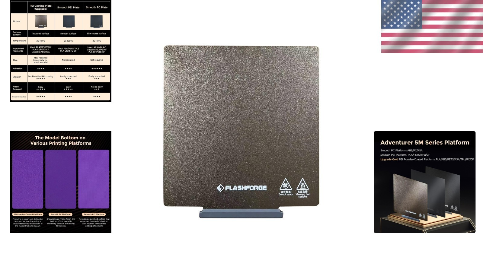 3D Printer Build Plate PEI Powder-Coated and Smooth PC Compatibility