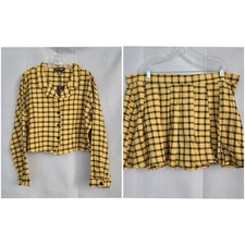 Dollskill Trickz N Treatz 3X Yellow Black Plaid Clueless Whatever Skirt Top Set Dollskill Trickz N Treatz 3X Yellow Black Plaid Clueless Whatever Skirt Top Set - Image 1