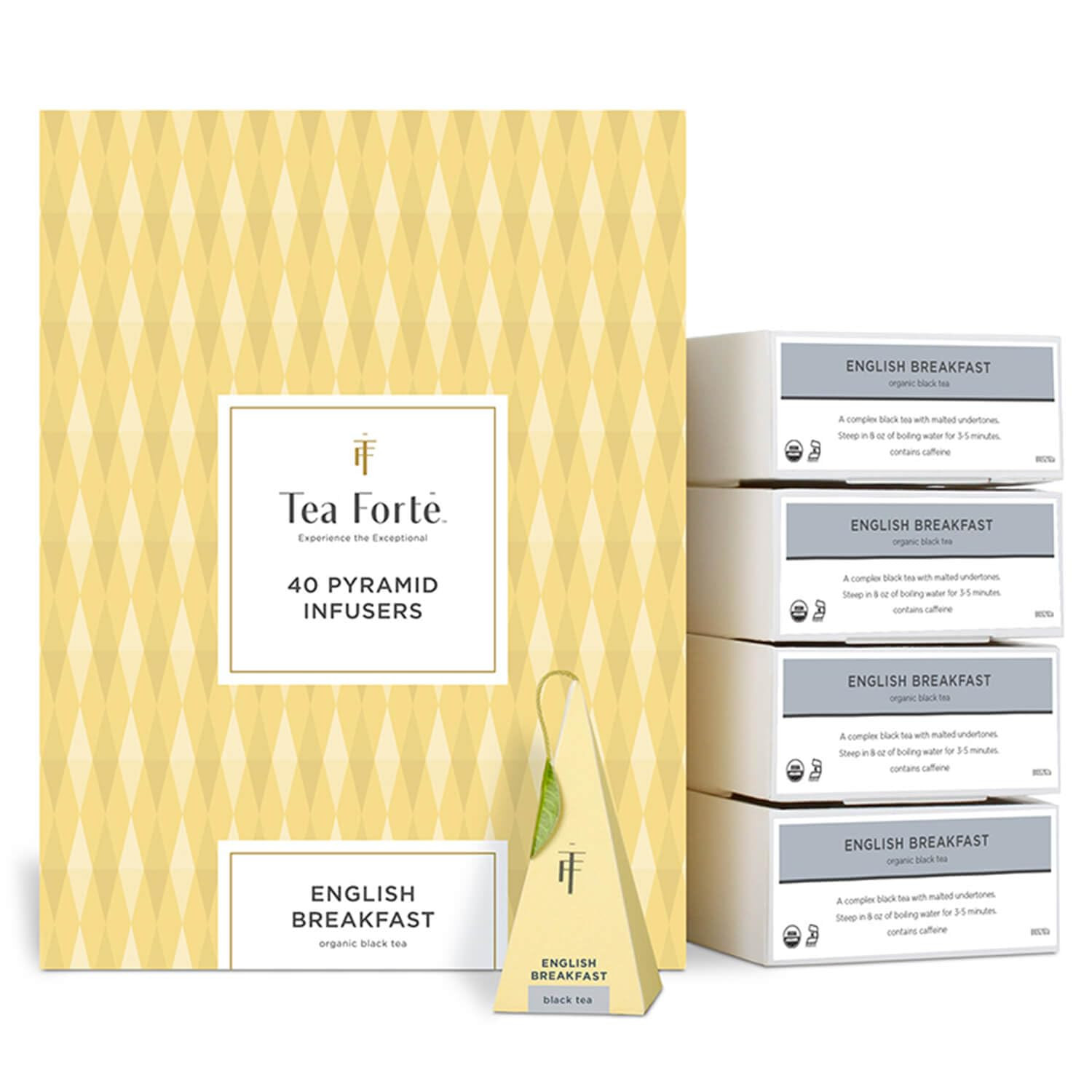 Смесь черного чая Tea Forte English Breakfast Премиум-класса с органическим кофеином и натуральным кофеином в пакетиках