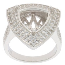 Sterling Silver Semi Mount Ring Setting TRI 12X12mm Double Halo White Topaz