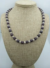 Purple & White Beaded Necklace Lava Rock & Wood 20.5" Boho Nature