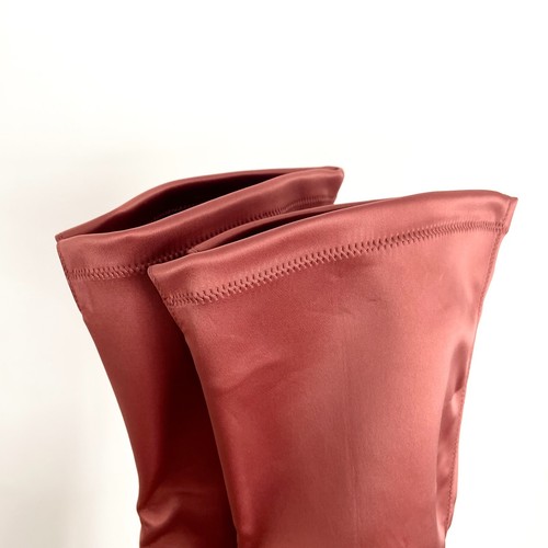 Alias Mae Boots Thigh High Chelsea Rust Satin Square Toe Stiletto Heel New - Picture 7 of 11