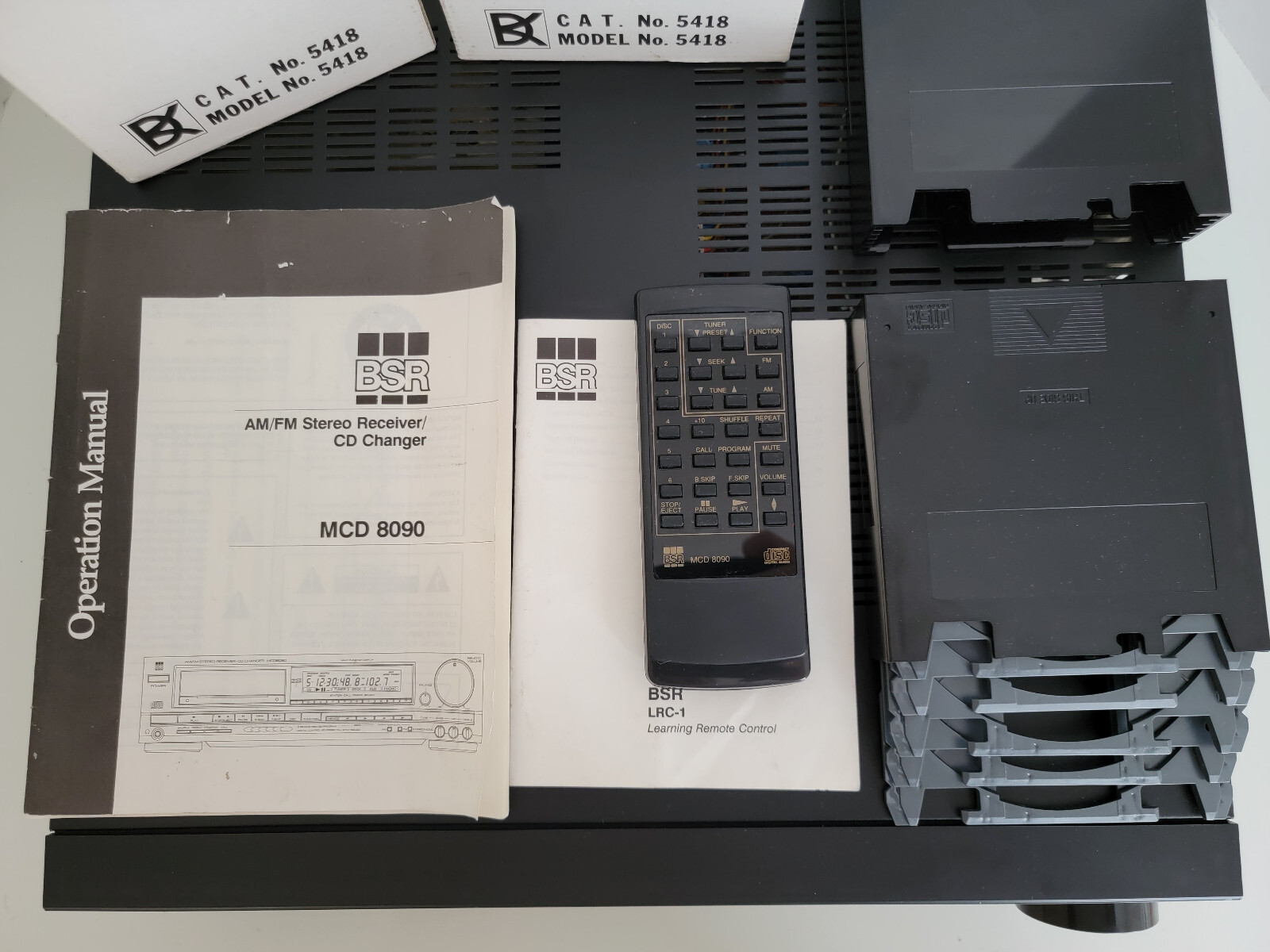 6 CD CHANGER W/REMOTE, BSR MCD-8090 AM/FM RECEIVER, 2 MAGAZINES, MANUAL