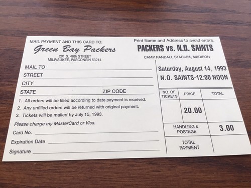 VINTAGE GREEN BAY PACKERS MILWAUKEE POST CARD TICKETS ORDER