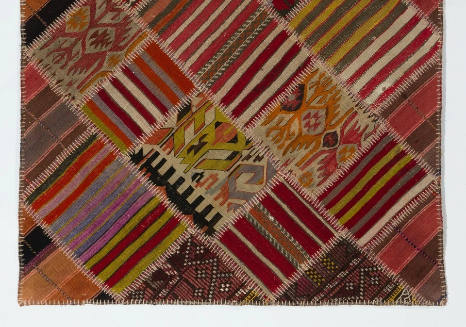 4x6英尺复古手工土耳其拼布边地毯带部落风格 — 第 3/4 张图片