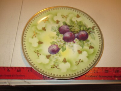 Antique Three Crowns China Germany Porcelain Plate, Purple Plums, Gold Trim